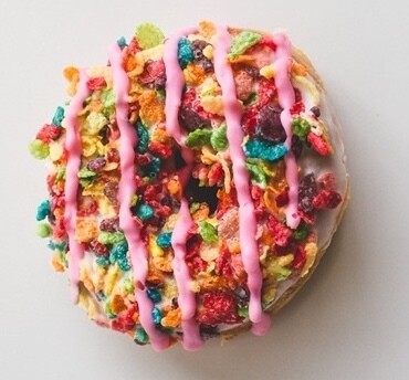 Yeast Donut, Vanilla Icing, Fruity Pebble Topping (Single Donut)